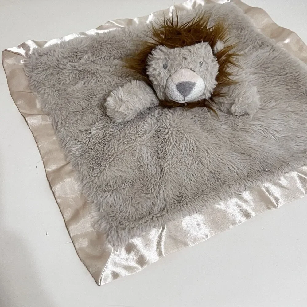Cloud Island Tan Lion Security Blanket Lovey Satin Trim Lovie Blankie